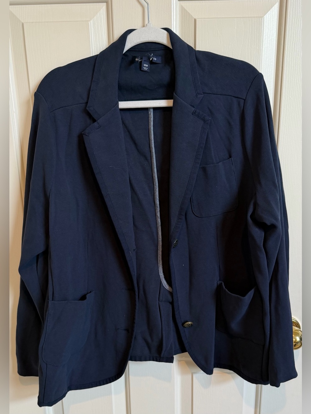 Lands End Women's Navy Blazer Jacket Knit with Grosgrain Trim. Size 18W Very GUC